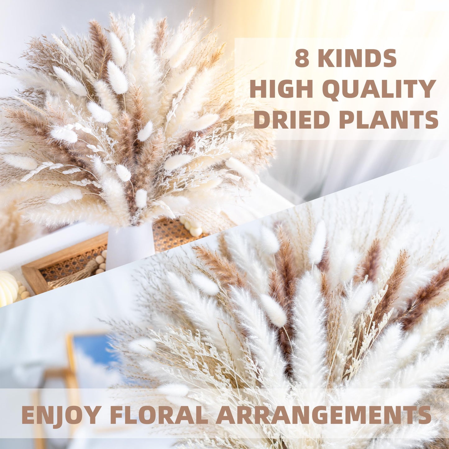 96PCS Natural Dried Pampas Grass Boho Home Decor Bouquet Phragmites Dried Flowers Bouquet for Wedding Floral Arrangements Home Decorations (96PCS)